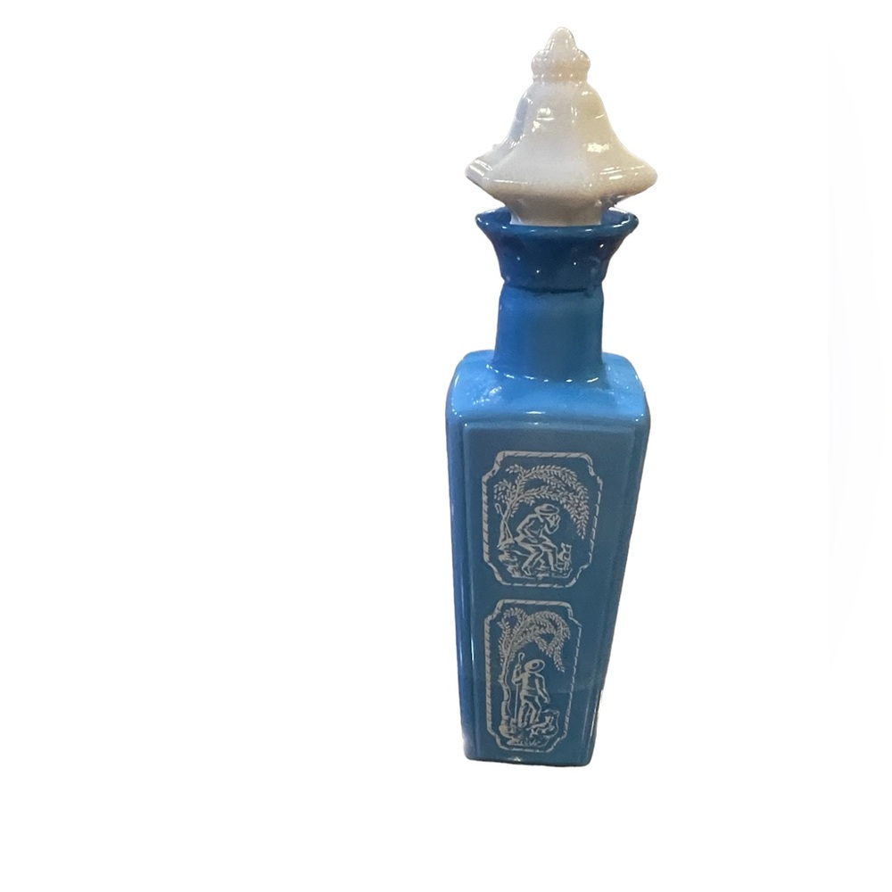 Vintage Blue & White‎ Milkglass Decanter Milk Glass Jim Beam Barware